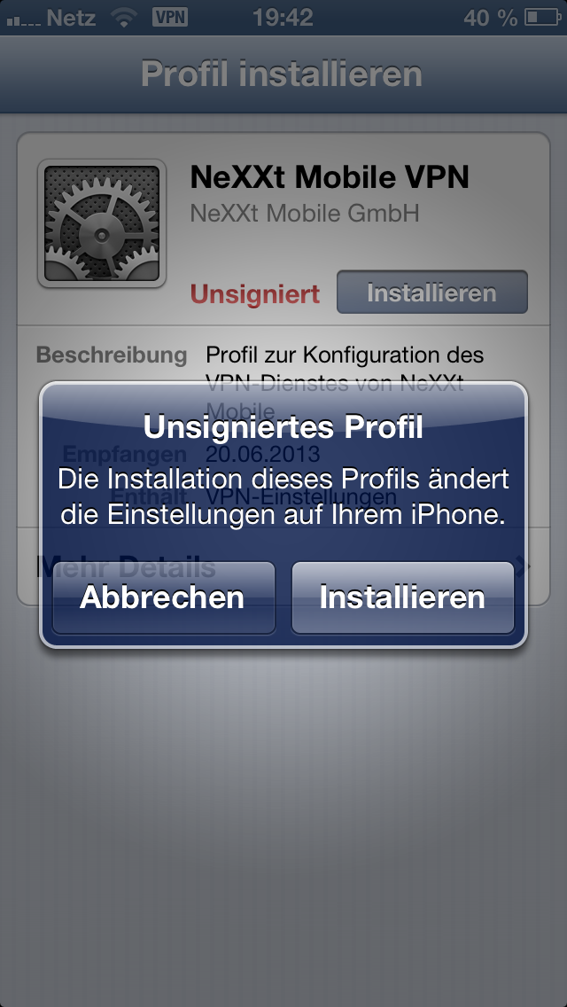 iOS VPN Installation Profil